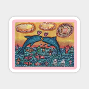 Two Loving Dolphins Singing Magnet