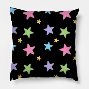 Rainbow Stars Pattern in Black Pillow