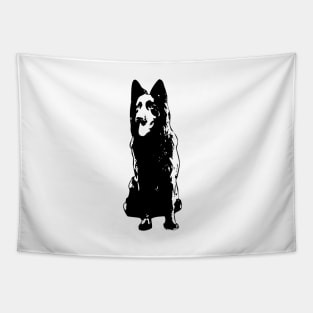 German Shepherd Black and White Abstract Art Tapestry