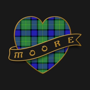 The MOORE Family Tartan - Retro Heart & Ribbon Family Insignia T-Shirt