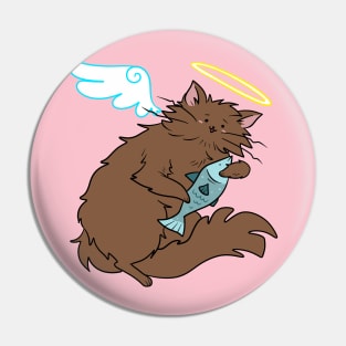 Fluffy Brown Cat Angel Pin