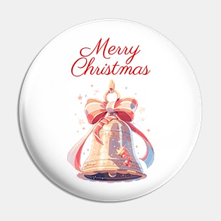 Merry Christmas bell with ribbon Pin