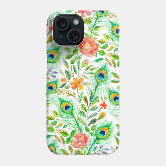 Peacock Feather Posies on white Phone Case by micklyn