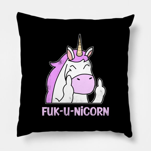 Pink Unicorn Middle Finger Pillow by Imutobi