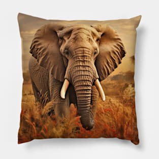 Elephant Animal Wildlife Wilderness Colorful Realistic Illustration Pillow