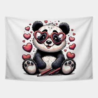 Panda Heart Glasses Cute Valentines Day Bear Animal Tapestry