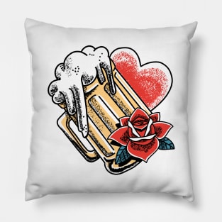 Beer heart and rose tattoo graphic Pillow