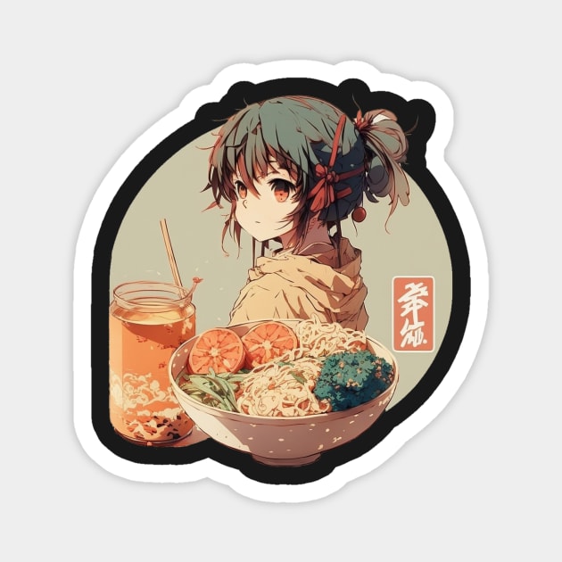 Japanese Otaku kawaii anime girl poka bowl Magnet by lightsonfire