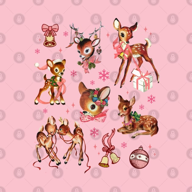 Retro Pink Cute Reindeer Christmas Collage by PUFFYP