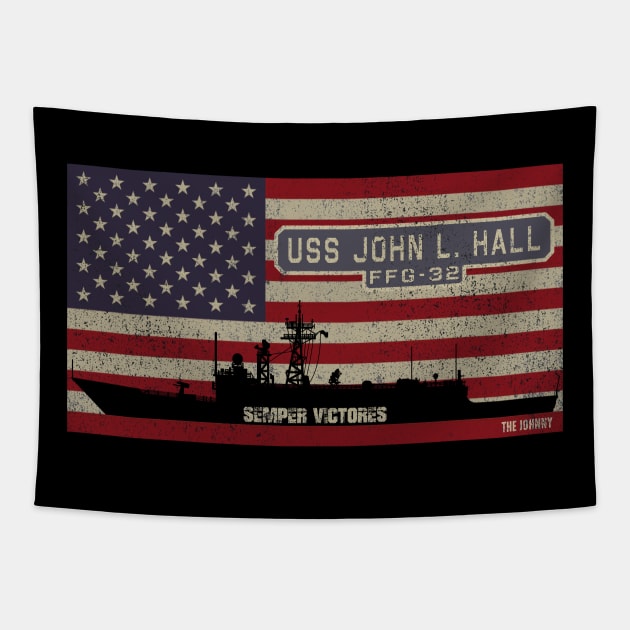 John L Hall FFG-32 Frigate Ship USA American Flag Gift Tapestry by Battlefields