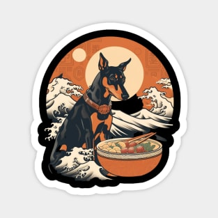 Doberman Eating Sushi, Great Wave Magnet