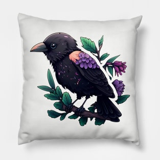 Beautiful colorful corvus with flowers and leaves Pillow