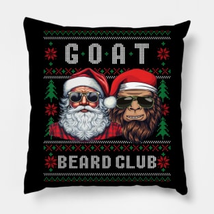 Funny Ugly Christmas Sweater Cool Santa & Sasquatch GOAT Beard Club Pillow