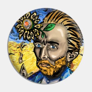 Van Gogh with sunflower growing from head Pin