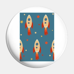 Retro Rocket Ships and Stars repeat pattern on blue background Pin