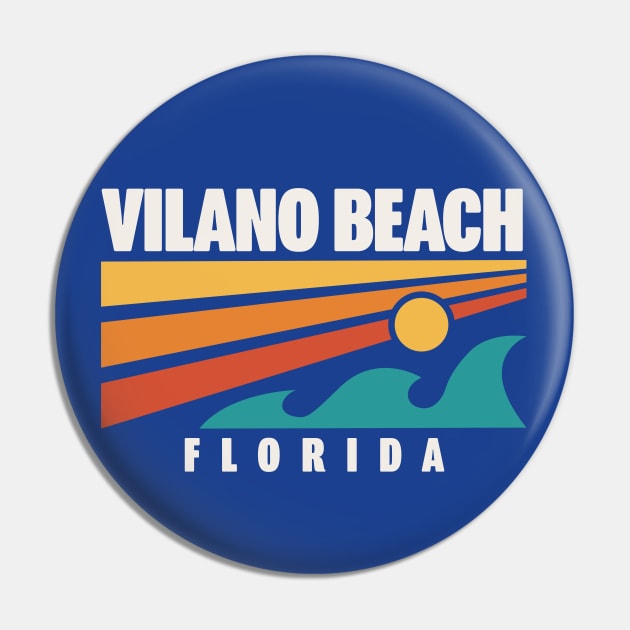 Vilano Beach Florida St. Augustine Retro Vintage Sunset Pin by PodDesignShop