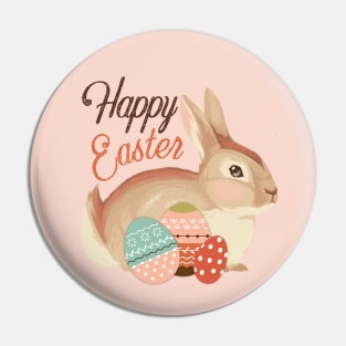 soft pink easter bunny with easter eggs in a vintage design. Pin