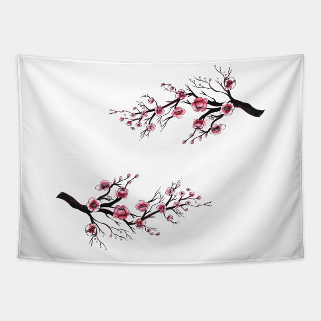 Sakura tree Tapestry by Cloveer Studio