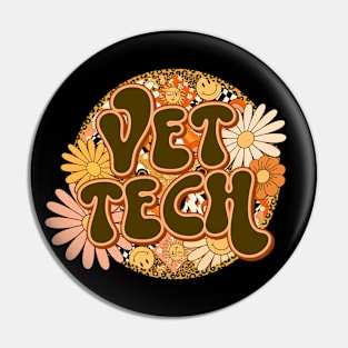 Vet Tech Retro Groovy Floral Leopard Pin