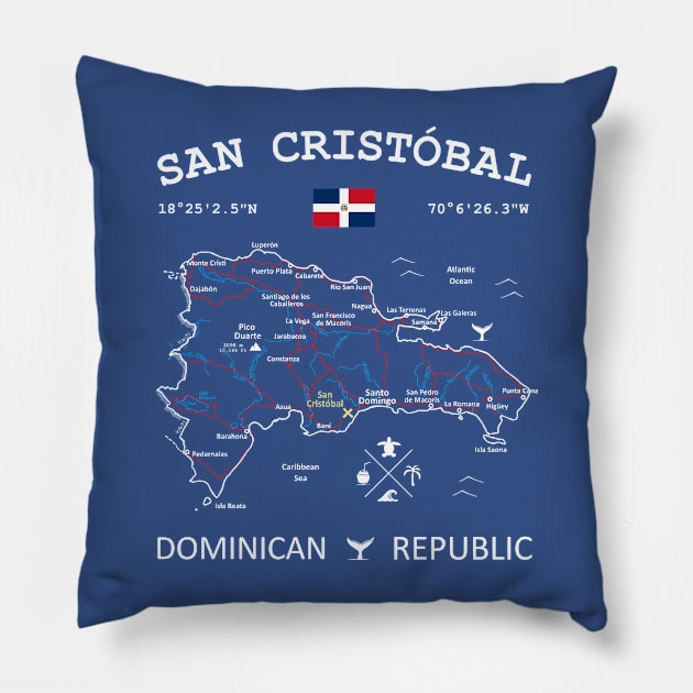 San Cristóbal Dominican Republic Flag Travel Map Coordinates GPS Pillow by French Salsa