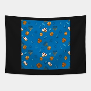 Blue Background Hannukah Pattern Tapestry