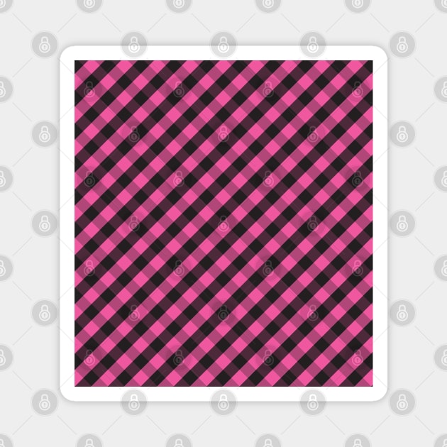 Dark Pink and Black Check Gingham Plaid Magnet by squeakyricardo