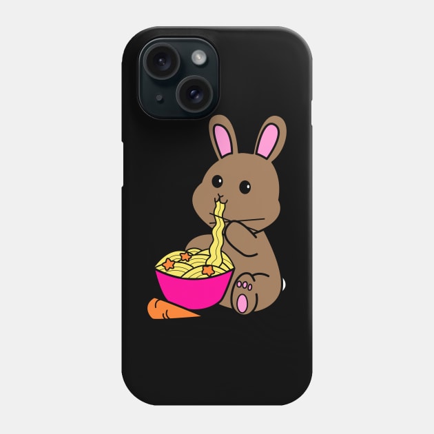 Chibi Bunny Eating Carrot Ramen - black Phone Case by Elizabeths-Arts