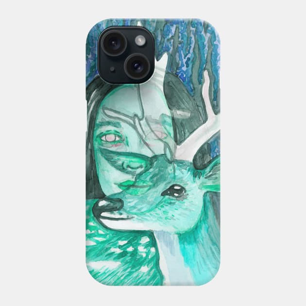 Psychedelic wild deer and girl Phone Case by deadblackpony