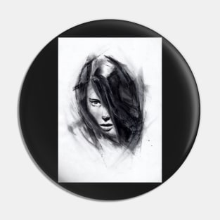 charcoal drawing of girl hiding behind her hair Pin