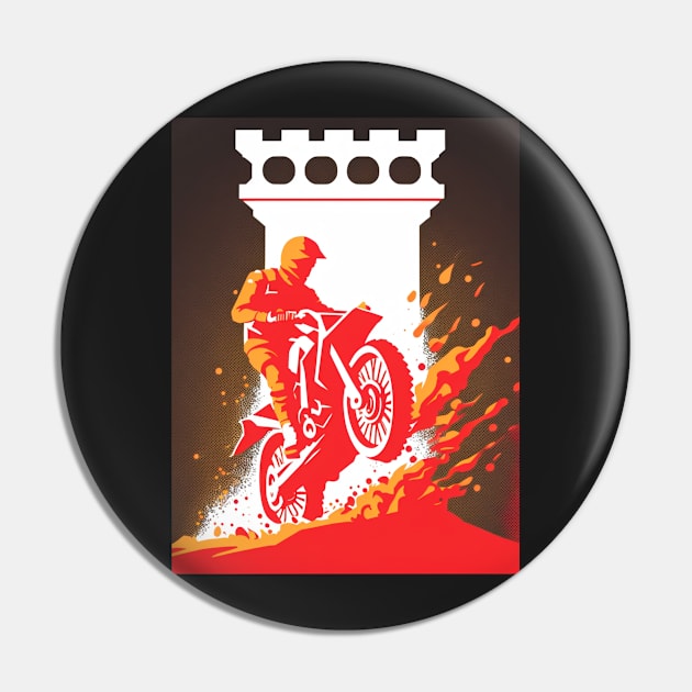 Dirt bike rider - orange silhouette w/orange splash Pin by KoolArtDistrict