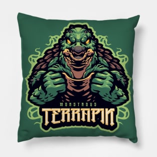 Monstrous Terrapin Green Retro Comic Vintage Cartoon Pillow