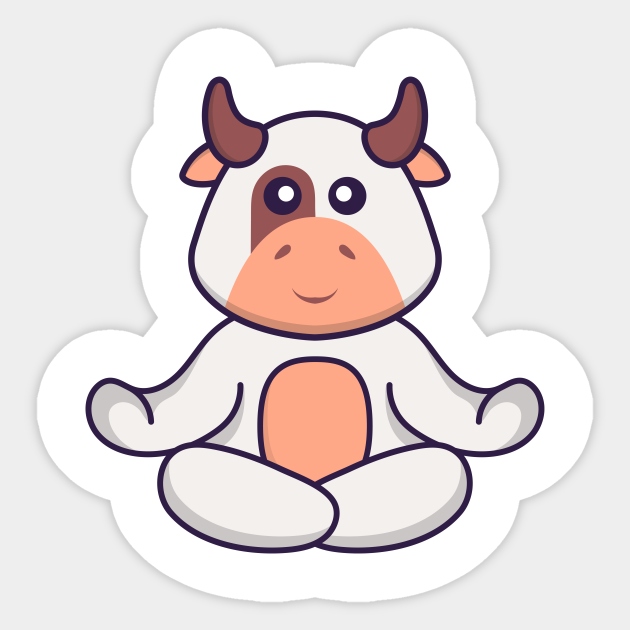 Cute cow is meditating or doing yoga - Cute Cow - Sticker | TeePublic Cute cow is meditating or doing yoga - Cute Cow - Sticker | TeePublic