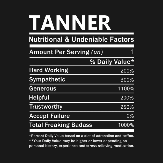 Tanner Name T Shirt - Tanner Nutritional and Undeniable Name Factors Gift Item Tee by nikitak4um