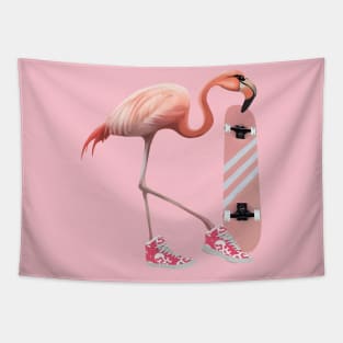 Flamingo and Pink shoes sneakers and skateboard Tapestry