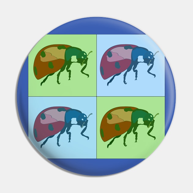 Ladybug Pop Art - Blue and Green Pin by Design Garden