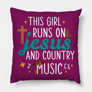 Womens Christian This Girl Runs on Jesus and Country Music Cute Christian Faith Girls Pillow