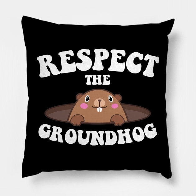 Respect The Groundhog Funny Woodchuck Groundhog Day Pillow by deafcrafts