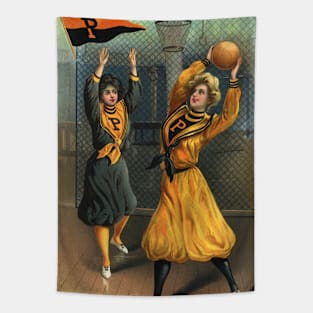 Vintage Sports, Women's Basketball Team Playing a Game Tapestry