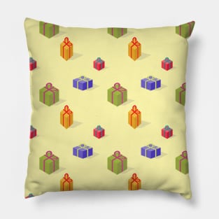 Christmas gift boxes isometry on yellow back Pillow