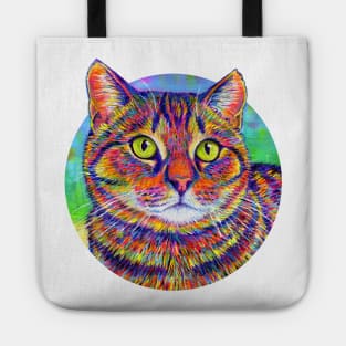 Colorful Rainbow Brown Tabby Cat Tote