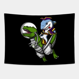 Shark Pirate Riding T-Rex Dinosaur Tapestry