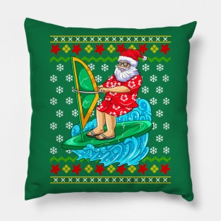 Wind Surf Santa Claus Ugly Christmas Sweater Pillow