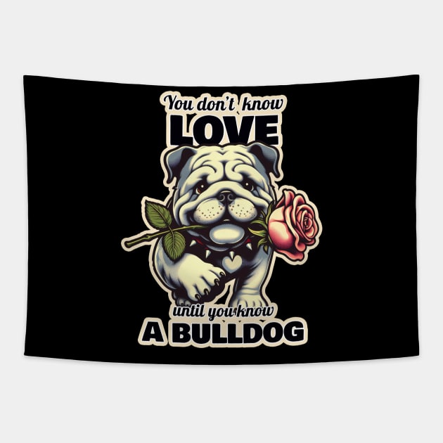 Bulldog Valentine"s day Tapestry by k9-tee