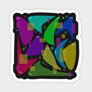 Unique design, black background with vibrant colors and shapes. Quirky and fun! Magnet