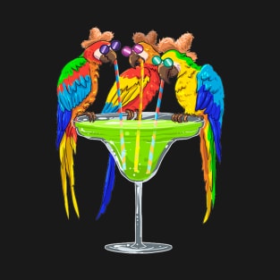 Parrots Drinking Margarita Hawaiian Vacation Birds Lovers T-Shirt