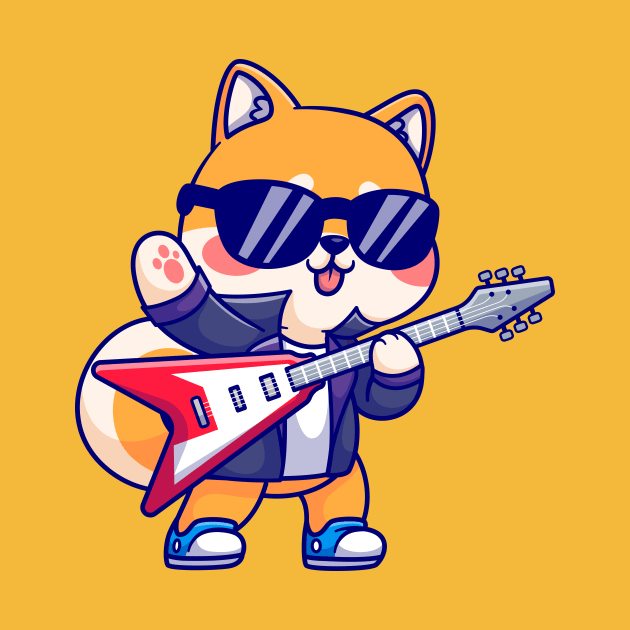 Cute Shiba Inu Playing Electric Guitar Cartoon by Catalyst Labs