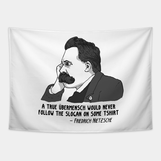 Nietzsche: ubermensche tshirt. Tapestry by ExistentialComics