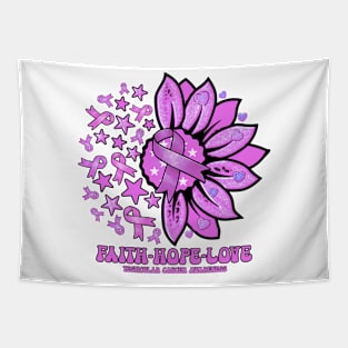 Testicular Cancer Awareness - Faith love hope sunflower ribbon Tapestry