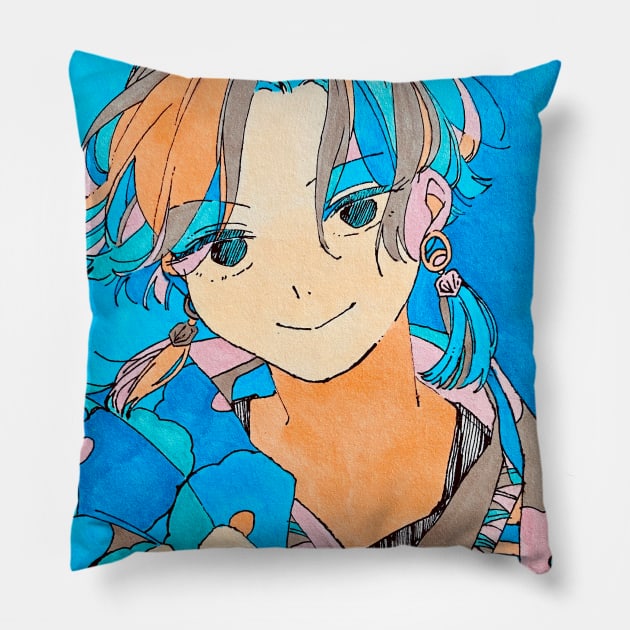 Blue chrysanthemum Pillow by ORITAKAY