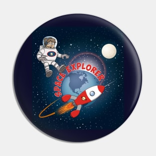 Illustration of a happy space explorer astronaut boy against a starry sky Pin